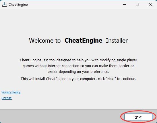 Cheat Engine 安装向导 Next 页面